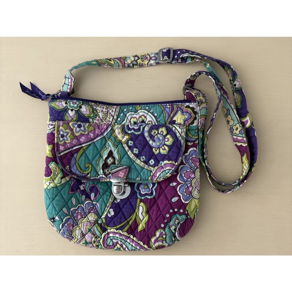 Vera Bradley Purple Heather Paisley Saddle Crossbody Hipster Bag Purse Quilted